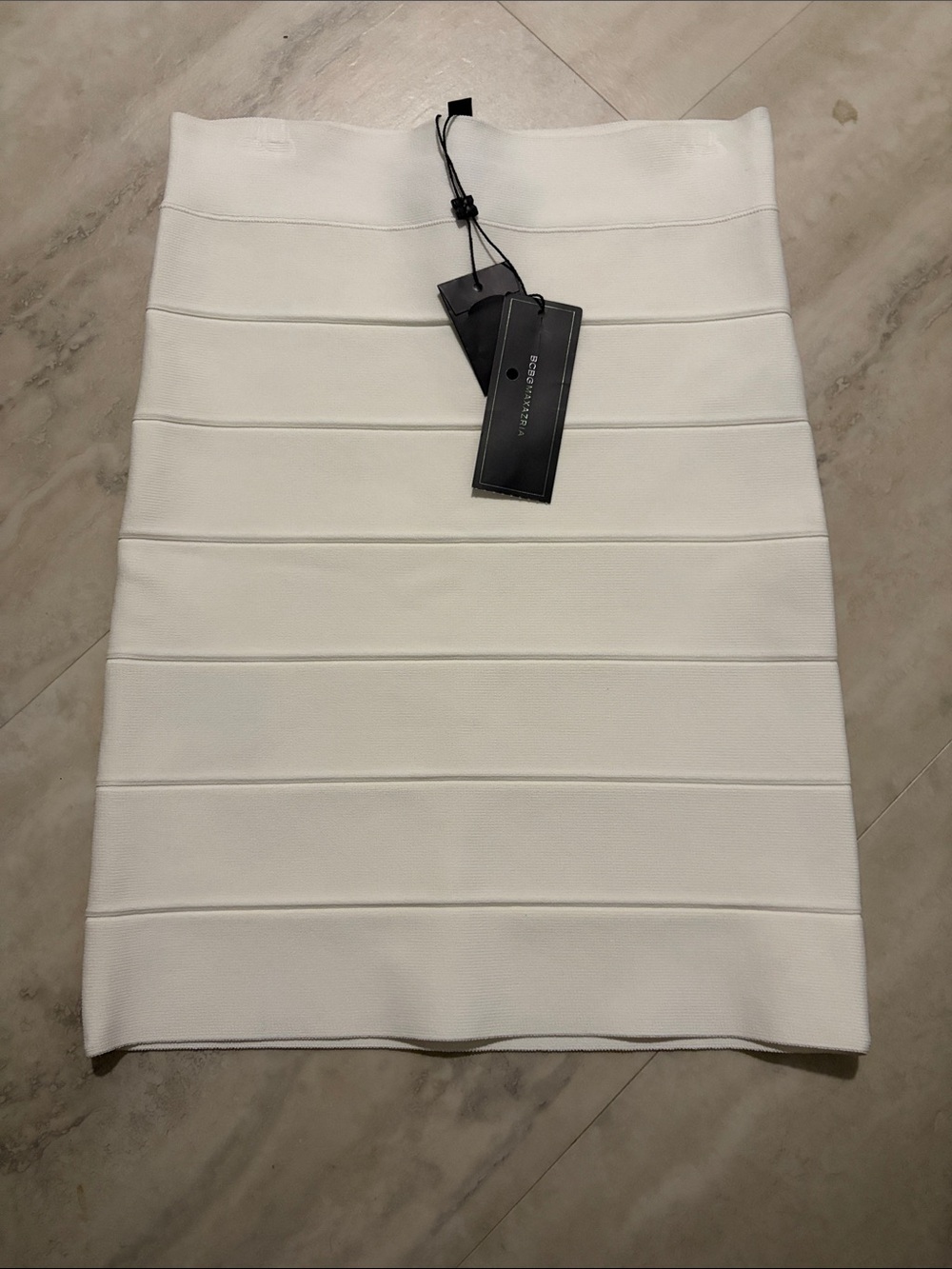 BCBG White Horizontal Bandage Pencil Skirt